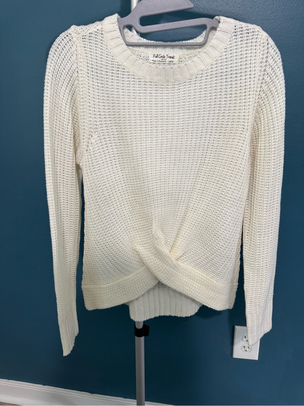 Full Circle Threads Cream Twist-Front Crewneck Sweater - Picture 1 of 4